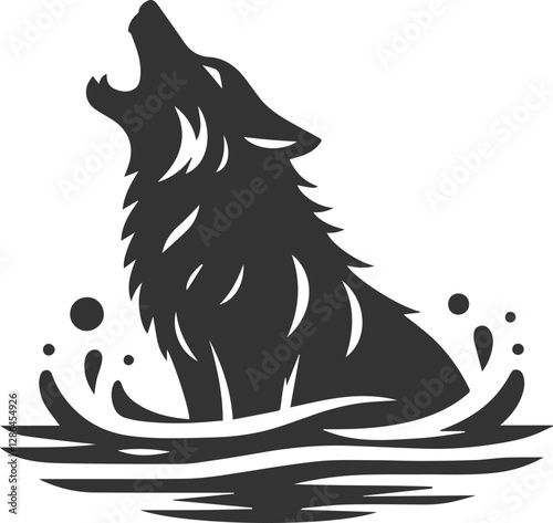 A wolf howling while partially submerged in water animal vector silhouette