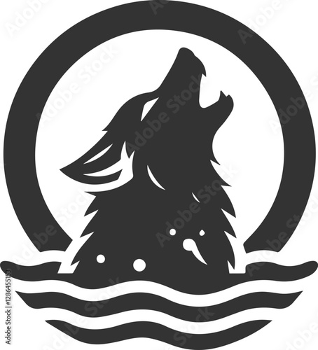 A wolf howling while partially submerged in water animal vector silhouette