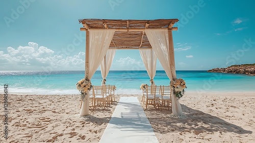 Beach Wedding Ceremony Setup Tropical Bamboo Gazebo and Ocean View