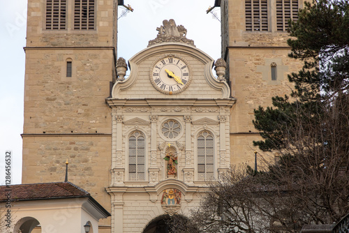 Switzerland, Lucerne. Church of St. Leodegar detail,  Old Roman Catholic church photo