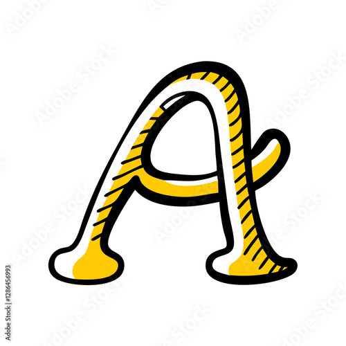  letter ais depicted in a playful design, featuring bold black outlines and a two-tone yellow and white color scheme photo