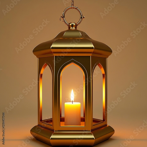 lantern  gold with candle, islamic lantern