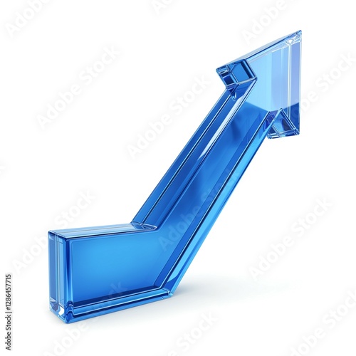 A stylized blue glass arrow pointing upwards, symbolizing growth and success.