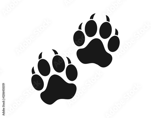 Vector flat black foot prints of grizzly bear steps isolated on white background