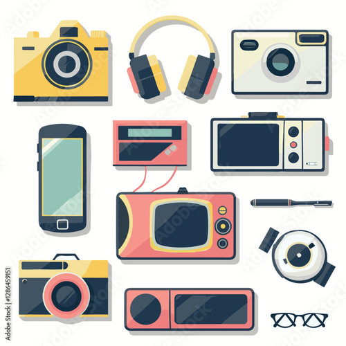 gadget, device, technology, background, modern, digital, vector, 3d, illustration, phone, electronic, mobile, headphones, wireless, equipment, headphone, headset, computer, design, object, hardware, s