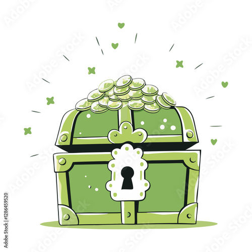 Vector illustration of a treasure chest overflowing with gold coins, symbolizing wealth, fortune, and adventure. Fun and whimsical design.