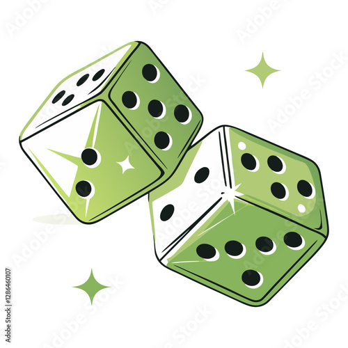 Vector illustration of two shiny rolling dice, symbolizing luck, gambling, and chance. Fun and dynamic design.