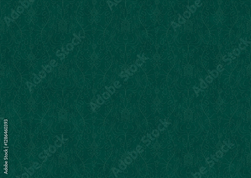 Wallpaper Mural Hand-drawn unique abstract symmetrical seamless ornament. Bright semi transparent green on a deep cold green background. Paper texture. Digital artwork, A4. (pattern: p13-1c) Torontodigital.ca