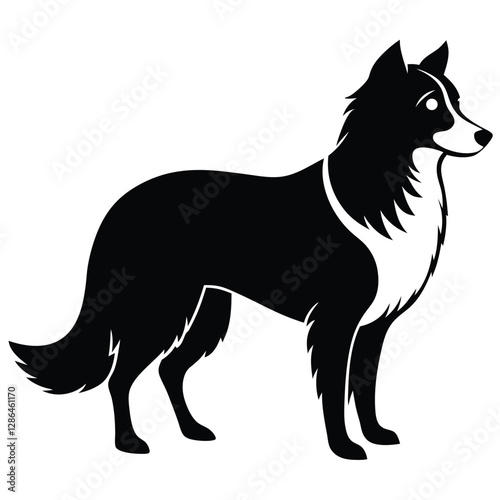 Vector Silhouette Icon of Border Collie Dog, Black and White Minimalist Style photo