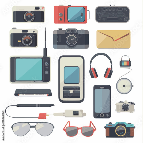 gadget, device, technology, background, modern, digital, vector, 3d, illustration, phone, electronic, mobile, headphones, wireless, equipment, headphone, headset, computer, design, object, hardware, s