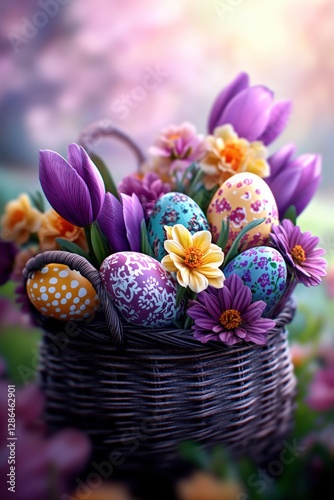 Elegant Easter Basket with Painted Eggs