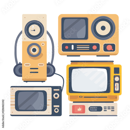 gadget, device, technology, background, modern, digital, vector, 3d, illustration, phone, electronic, mobile, headphones, wireless, equipment, headphone, headset, computer, design, object, hardware, s