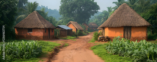 African Village Thatched Houses Rural Landscape