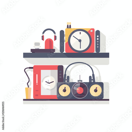 gadget, device, technology, background, modern, digital, vector, 3d, illustration, phone, electronic, mobile, headphones, wireless, equipment, headphone, headset, computer, design, object, hardware, s