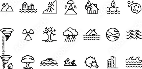 "Natural Disasters & Apocalypse Icon Set - Editable Stroke Vector Collection"
