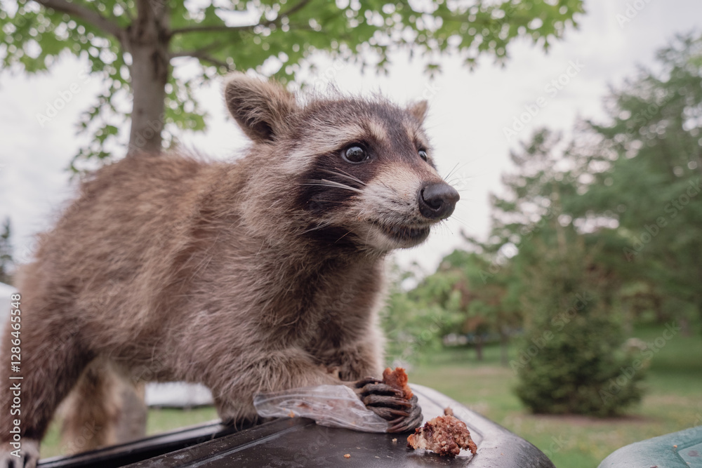 Obraz premium A raccoon eating things out of the bin
