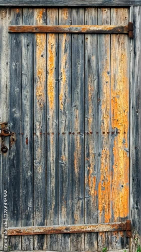 Weathered wooden door with rustic charm in a serene outdoor setting Weathered wooden door with rustic charm in a serene outdoor setting
