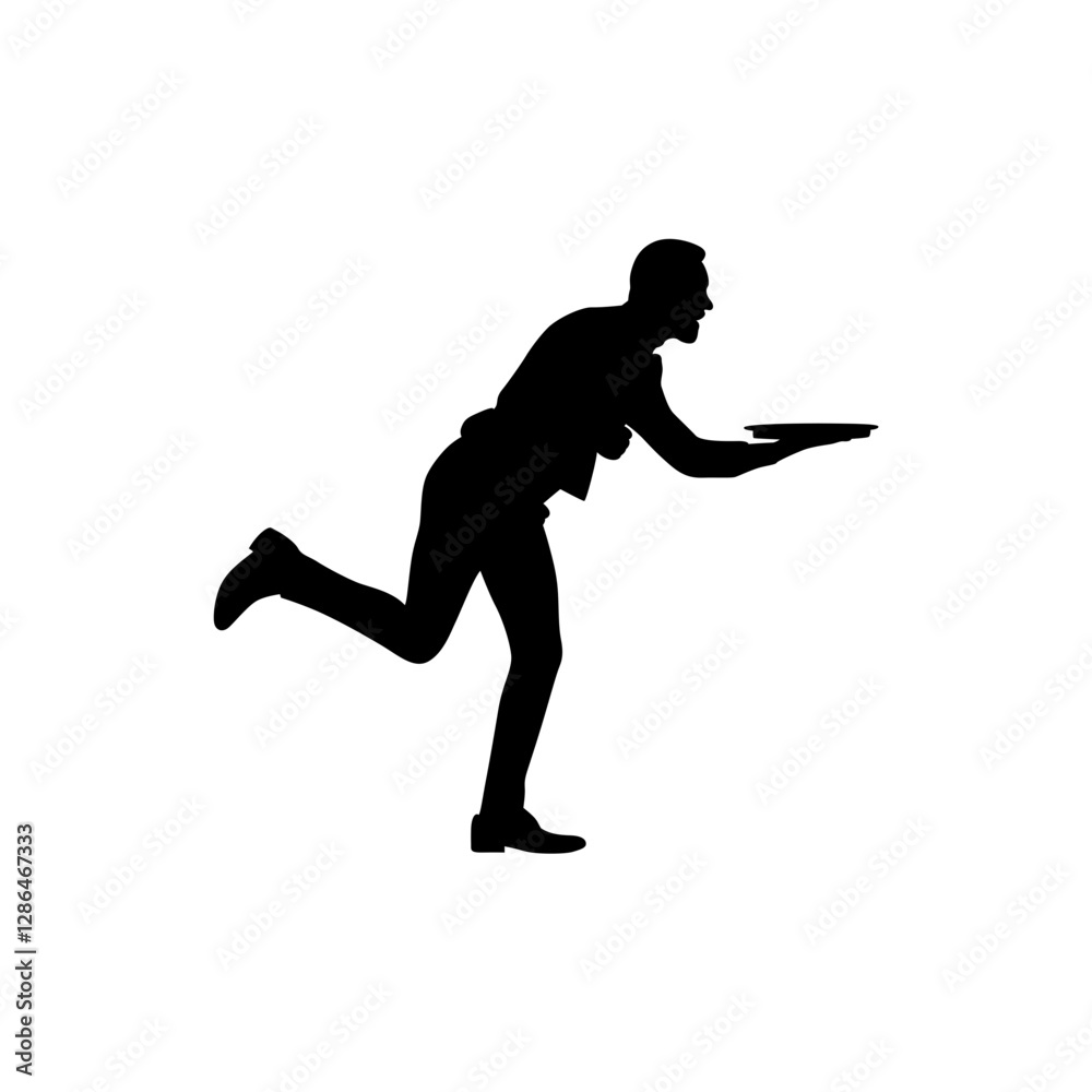 A waiter running with a tray, Black and white background vector. A waiter running with a tray, Black and white background vector.