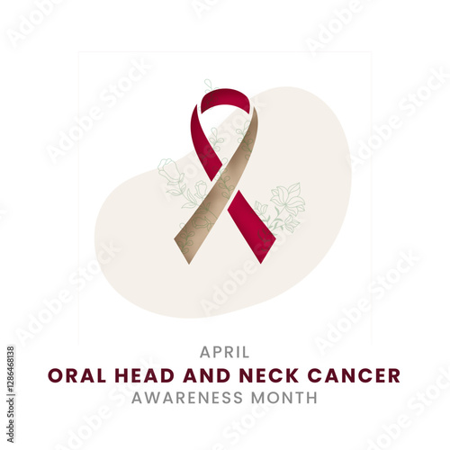 Burgundy and beige ribbon with flower awareness graphic for International Oral Head and Neck Cancer Awareness Month banner.