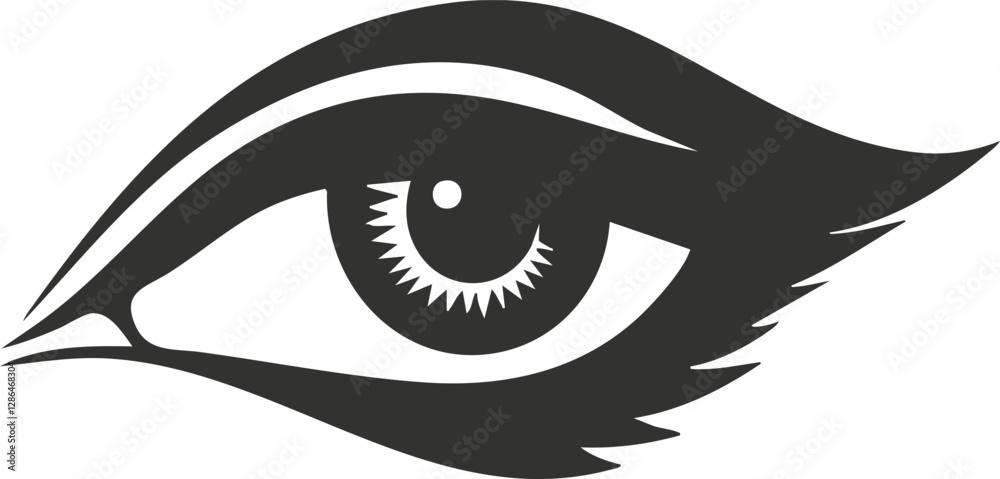 Black and white eye symbol with bold graphic design. Black and white eye symbol with bold graphic design.