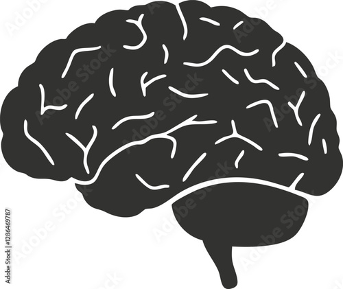 Black silhouette of a brain icon on a white background.