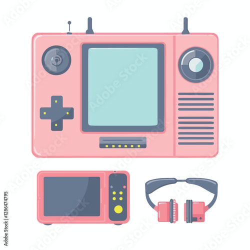 gadget, device, technology, background, modern, digital, vector, 3d, illustration, phone, electronic, mobile, headphones, wireless, equipment, headphone, headset, computer, design, object, hardware, s