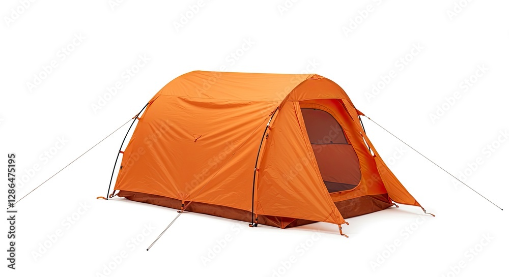 Orange Camping Tent Setup Isolated on White Background for Outdoor Adventures Orange Camping Tent Setup Isolated on White Background for Outdoor Adventures
