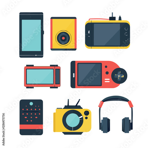 gadget, device, technology, background, modern, digital, vector, 3d, illustration, phone, electronic, mobile, headphones, wireless, equipment, headphone, headset, computer, design, object, hardware, s