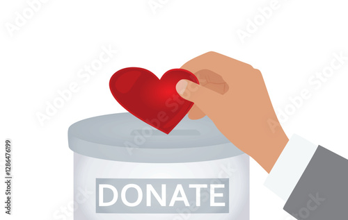 Donation icon. Hand put heart in donation box. vector