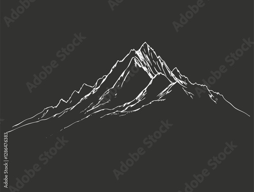 Minimalistic mountain silhouette in black and white illustration.