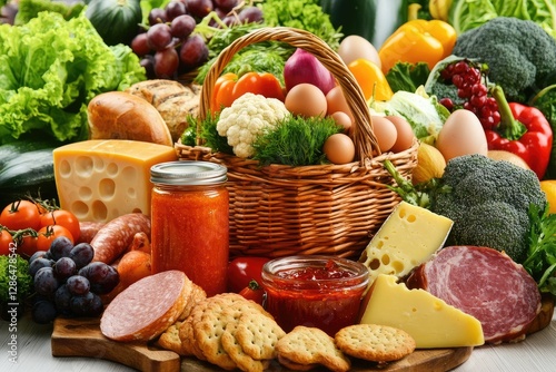 Fresh Produce and Dairy Display on Wooden Surface