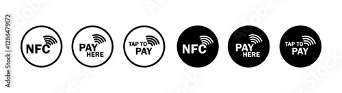 Wireless Payment Icon Set. Contactless Wireless Symbol Set, Wireless Pay Png and Vector Illustration On Transparent Background