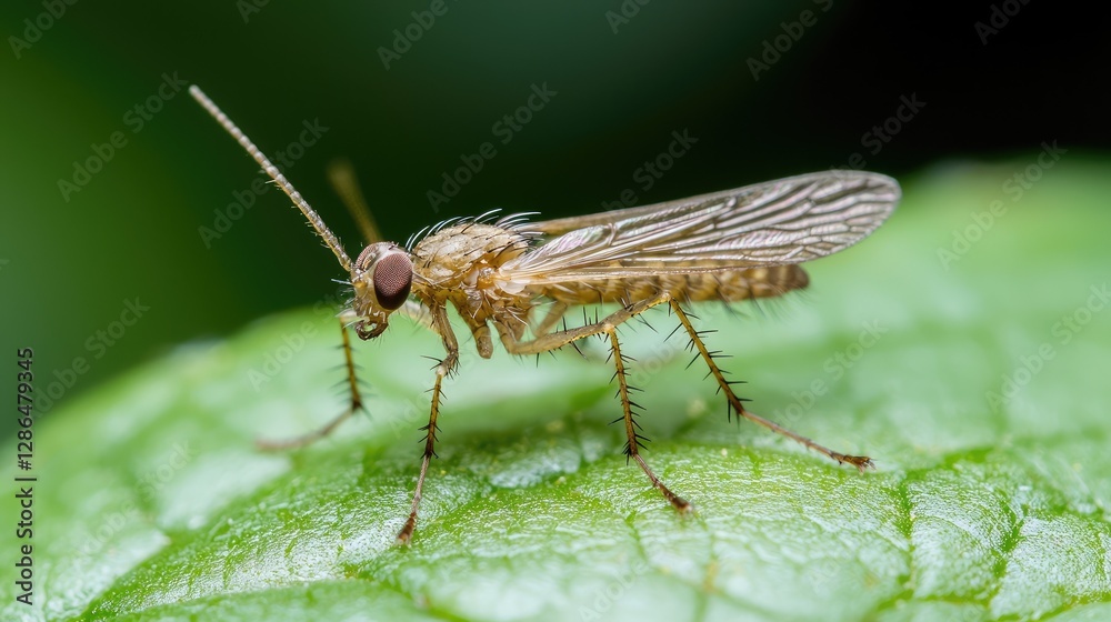 Fototapeta premium Tiny insect on leaf, garden background, nature macro