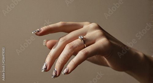 Elegant hand showcasing beautifully manicured nails with ring

