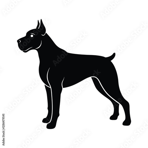 Minimal Black and White Silhouette Icon of Boxer Dog with Vector Outline