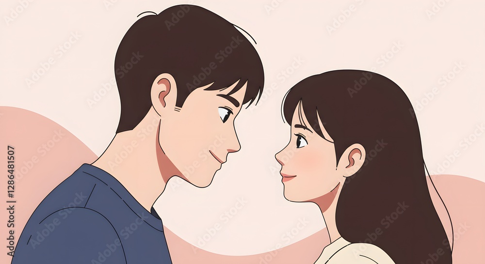 A young couple gazes at each other with affection, their faces illuminated by a soft glow. A moment of connection and tender love. A young couple gazes at each other with affection, their faces illuminated by a soft glow. A moment of connection and tender love.