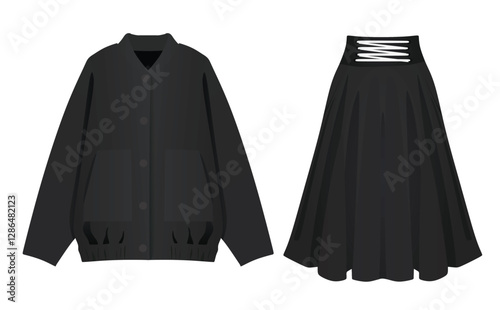 Women black jumper and skirt. vector illustration