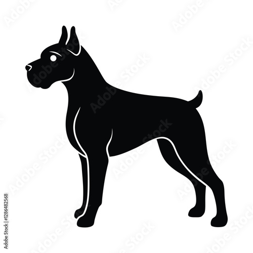 Flat Vector Icon of Boxer Dog Silhouette in Black and White photo