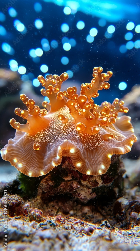 Vibrant Orange Sea Anemone in Coral Reef Underwater Photography Marine Environment Close-up View Nature Beauty Vibrant Orange Sea Anemone in Coral Reef Underwater Photography Marine Environment Close-up View Nature Beauty