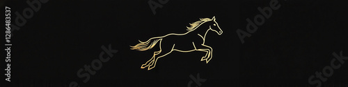 LinkedIn background with an elegant gold-on-black silhouette of a galloping horse, minimalist design for premium branding, LinkedIn background concept