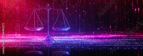 Virtual law scales illustration digital justice concept futuristic background graphic design perspective