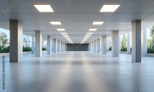 Empty modern parking garage interior photo