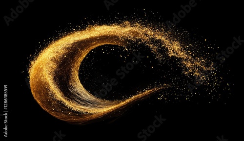 Golden swirling particles on black background