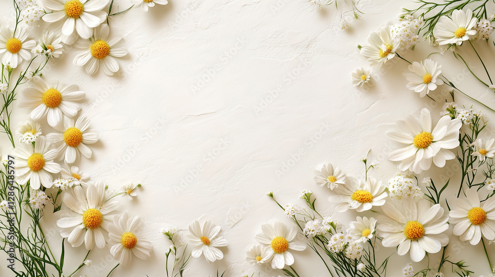 Fototapeta premium chamomile flowers frame wedding card On White Background