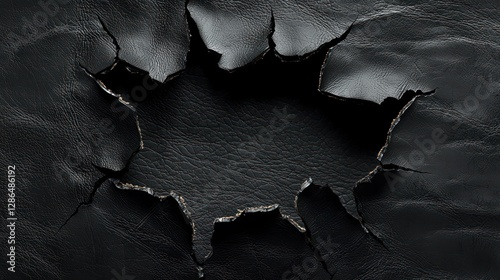 Abstract Black Leather Texture: Ripped and Torn Surface