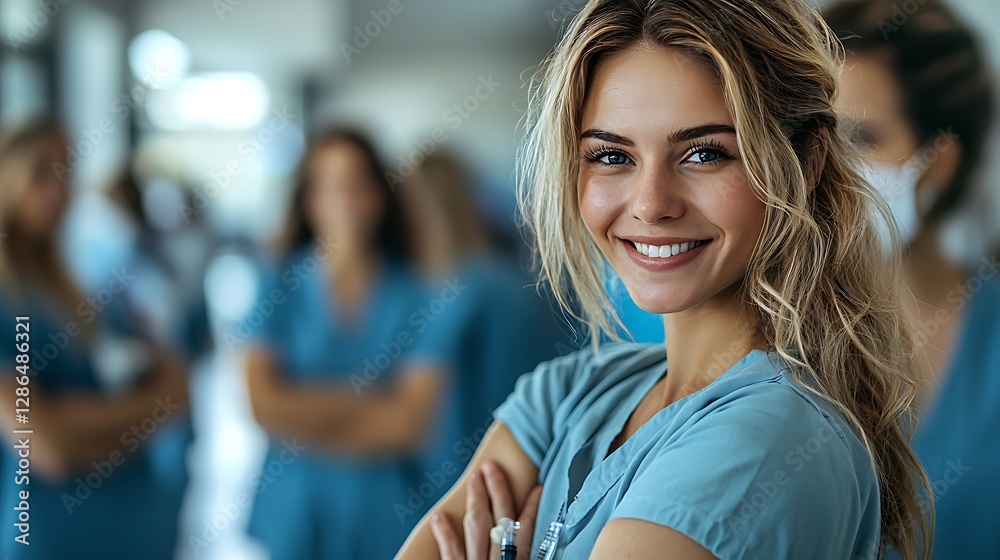 Fototapeta premium Smiling Female Nurse Healthcare Portrait in Hospital