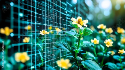Data misuse prevention through realistic photography of flowers in nature highlighting technology concepts