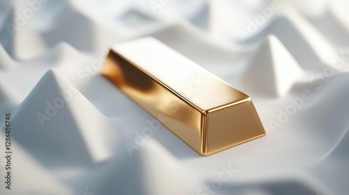 A solitary gold bar hovers in an empty white space, representing infinite wealth and profit potential in a, design