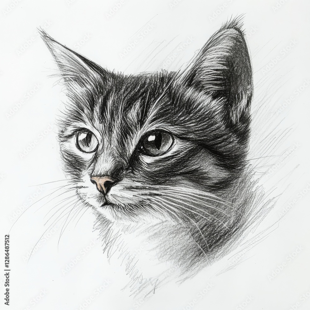 A cat drawing, black and white