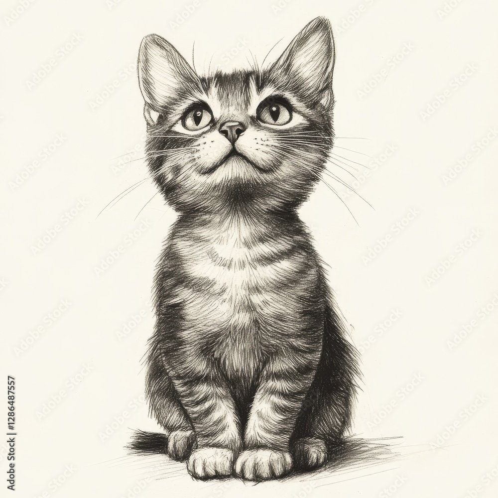 A cat drawing, black and white